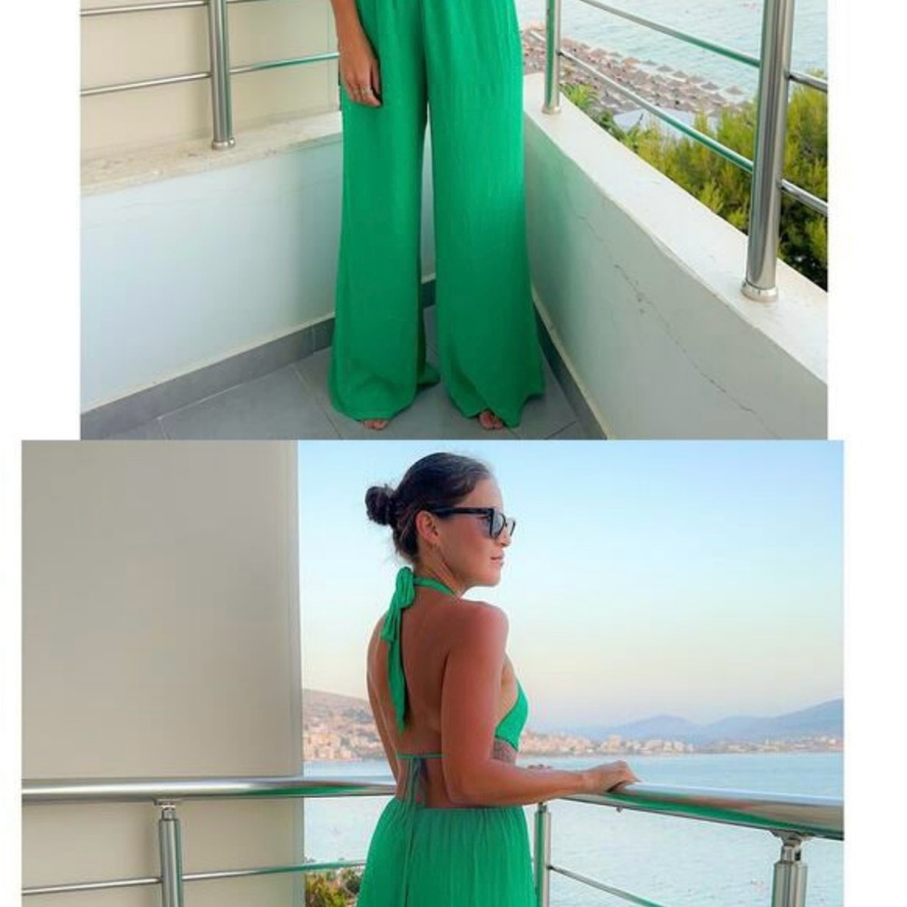 12th Tribe Green Jumpsuit with Wide-Leg Silhouette